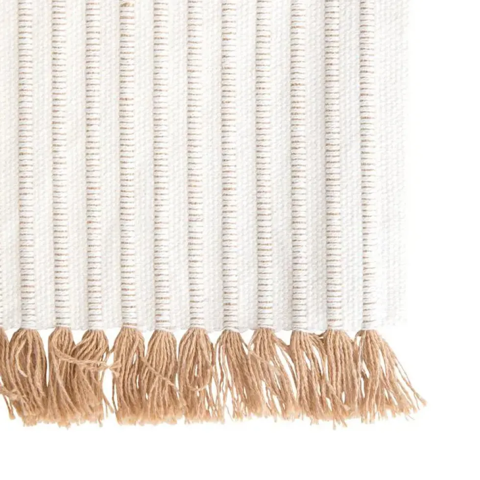 Set de table à lignes en coton crème et herbier naturel x 2 - 35 x 50 cm