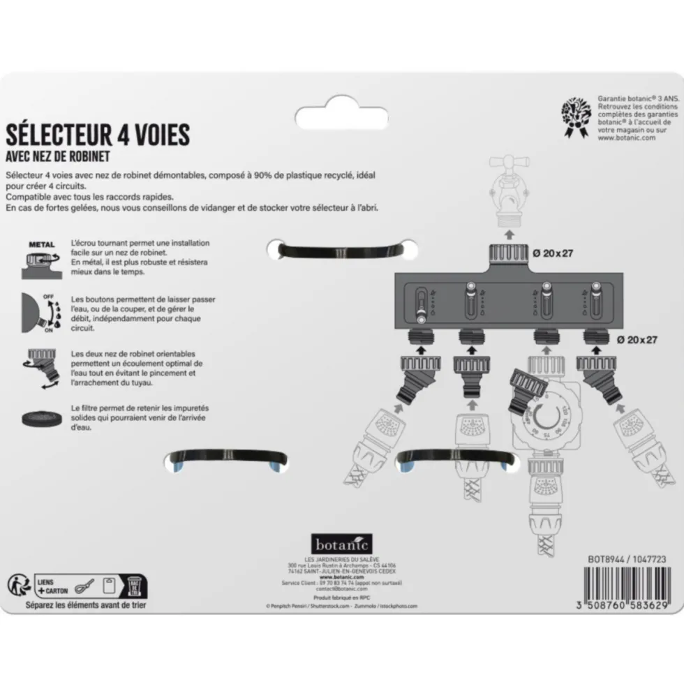 Sélecteur 4 voies avec nez de robinet botanic® - Ø 20 x 27 mm