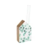 Soliflore avec maison en bois à décor de feuillage vert et blanc - 14 x 13 x 8 cm