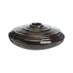 Soliflore bas à décor spirale en aluminium chocolat - Ø 22 x H 9 cm