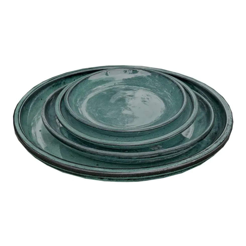 Soucoupe en grès émaillé vert Amande Decolines Littoral - Ø 25 cm