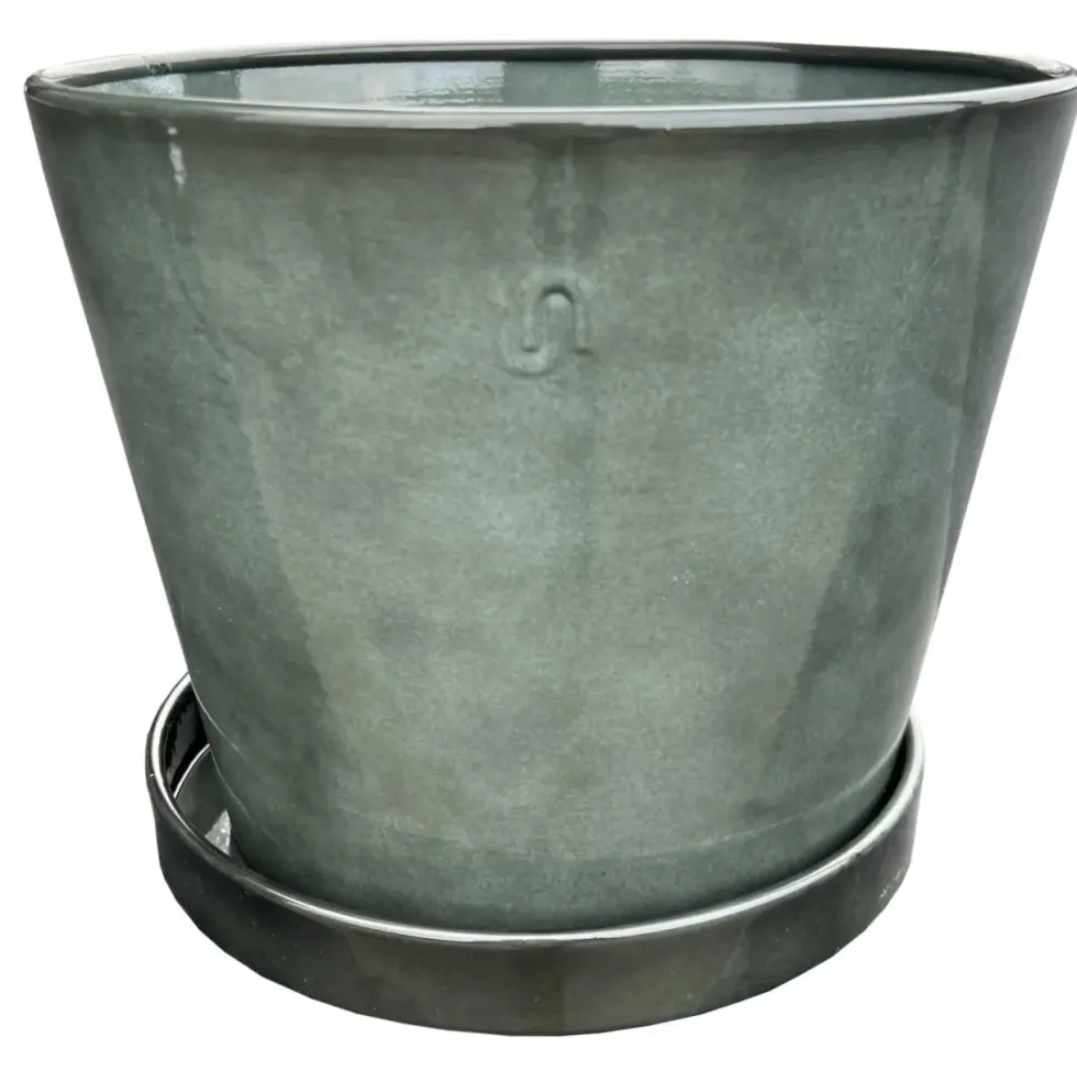 Soucoupe pour pot évasé coloris gris en métal recyclé - 23,5 x 23,5 x 3 cm