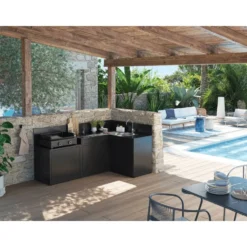 Support desserte pour plancha coloris noir en acier - 80 x 60 x 109 cm