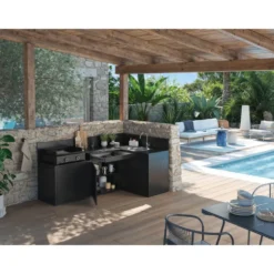 Support desserte pour plancha coloris noir en acier - 80 x 60 x 109 cm