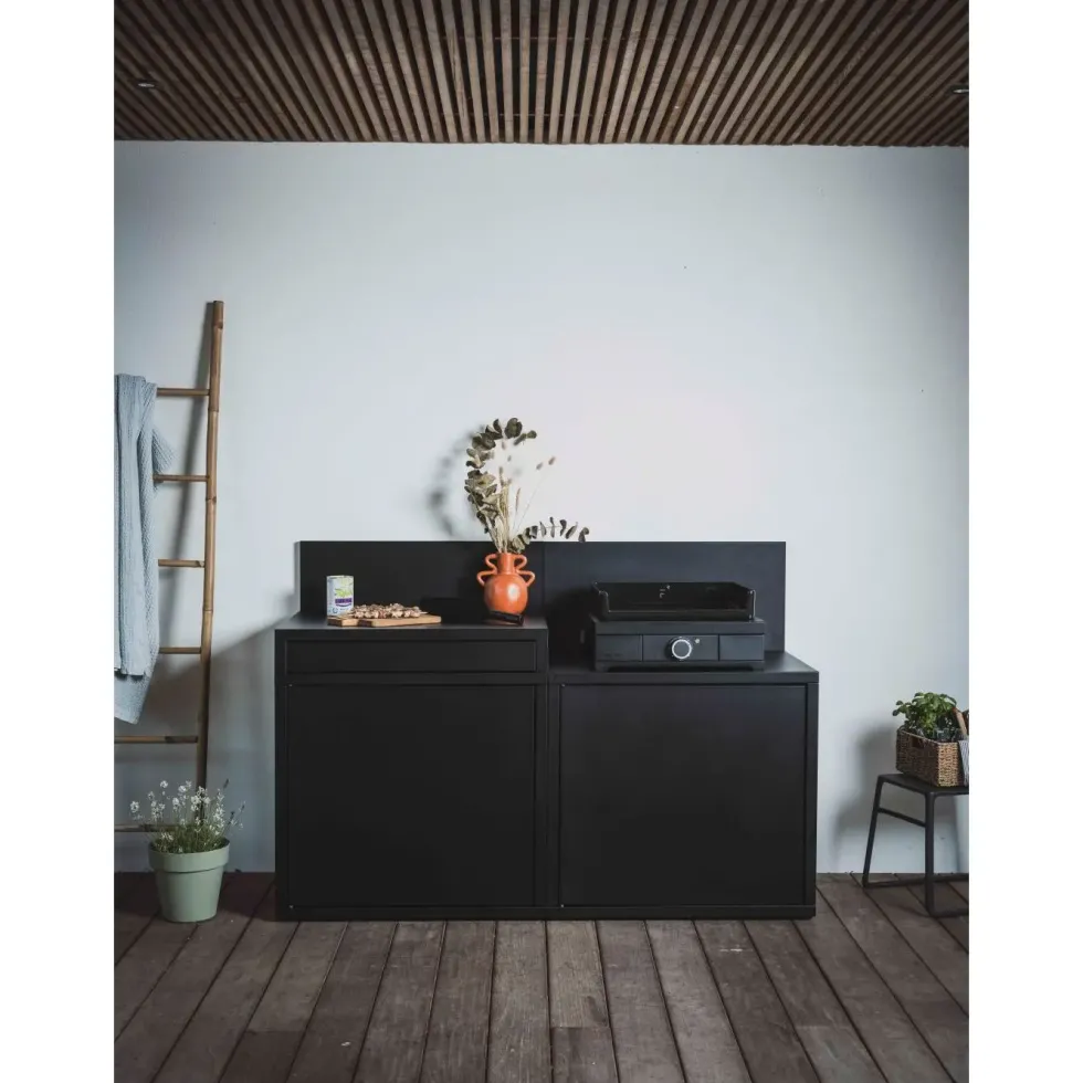 Support desserte pour plancha coloris noir en acier - 80 x 60 x 109 cm