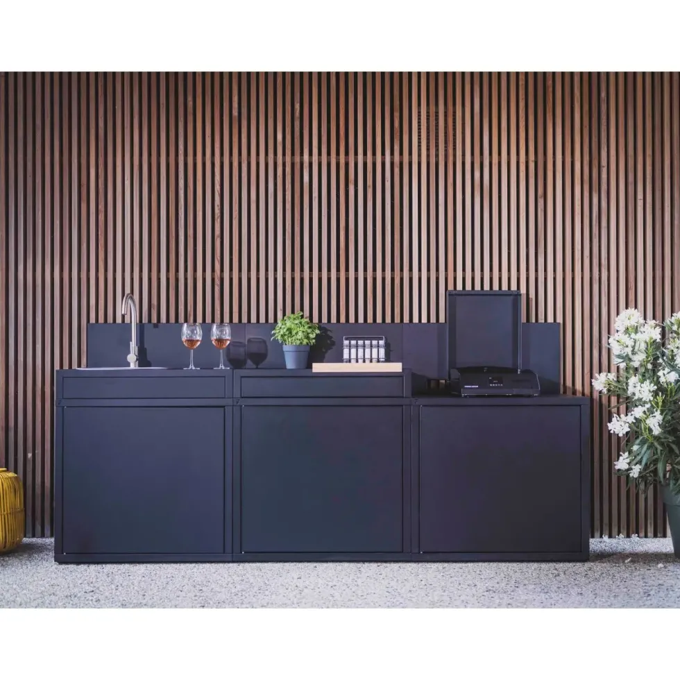 Support desserte pour plancha coloris noir en acier - 80 x 60 x 109 cm
