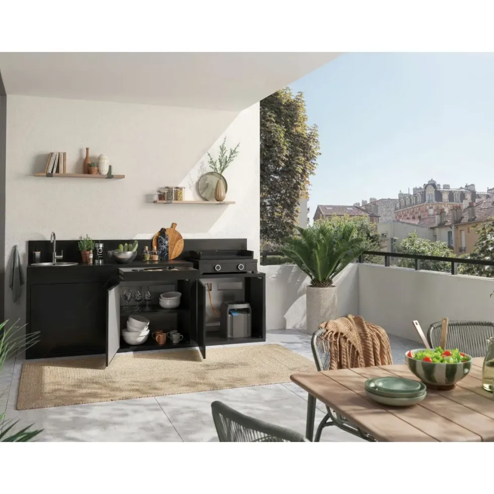 Support desserte pour plancha coloris noir en acier - 80 x 60 x 109 cm