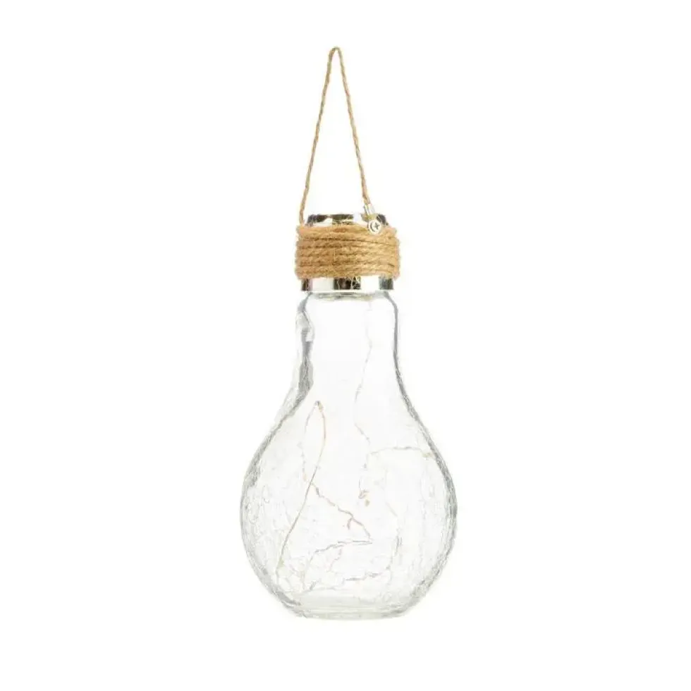 Suspension solaire Happy verre craquelé à 8 mini LED blanc chaud 17 cm