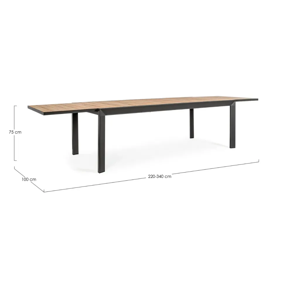 Table Calla naturel avec allonges coloris bois en aluminium - 220/340 x 100 cm