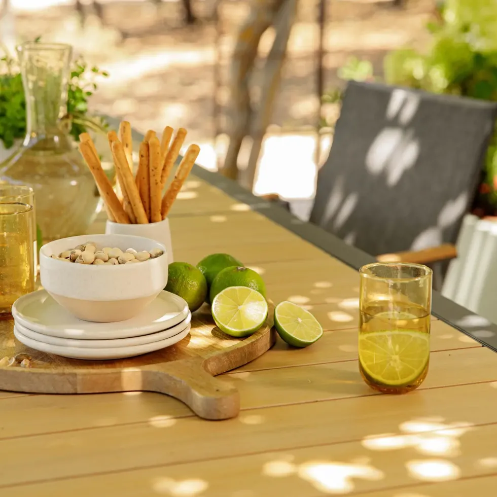 Table Calla naturel avec allonges coloris bois en aluminium - 220/340 x 100 cm