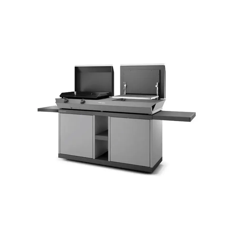 Table roulante fermée pour combi en acier noir et gris 223 x 60 x 99 cm