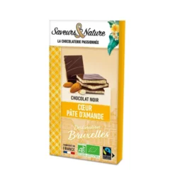 Tablette chocolat noir fourrée à la pâte d’amande bio Saveurs et Nature - 90 g
