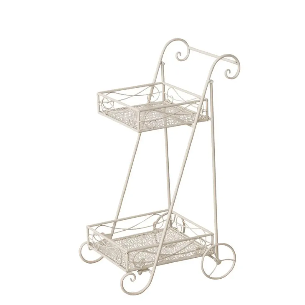 Étagère chariot à 2 étages blanche en fer enduit de poudre Marisa - 43 x 36,9 x 76,2 cm
