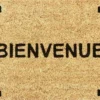 Tapis brosse coco écru imprimé noir Sweetsol Bienvenue - 60 x 40 cm