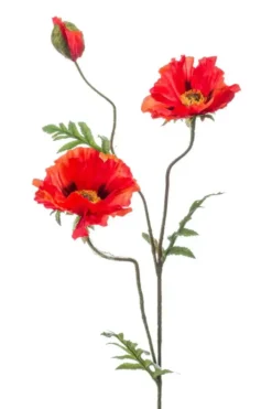 Tige de coquelicot artificiel orange 3 fleurs - 20 x 15 x 90 cm