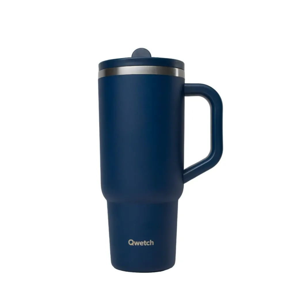 Travel cup isotherme en inox avec bouchon étanche Qwetch Matt bleu nuit - 900 ml