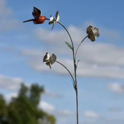 Tuteur métal 3 fleurs et 1 colibri couleur