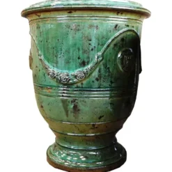 Vase Anduze patine émeraude en terre cuite émaillée H 55 x Ø 45 cm