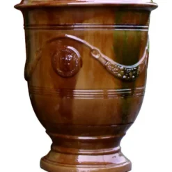 Vase Anduze tradition flammé en terre cuite émaillée H 68 x Ø 53 cm
