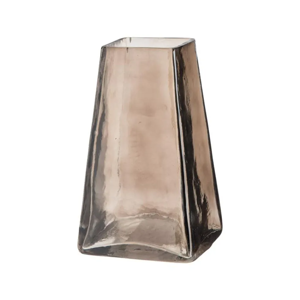 Vase carré en verre fumé gris - Ø 15,5 x H 30 cm