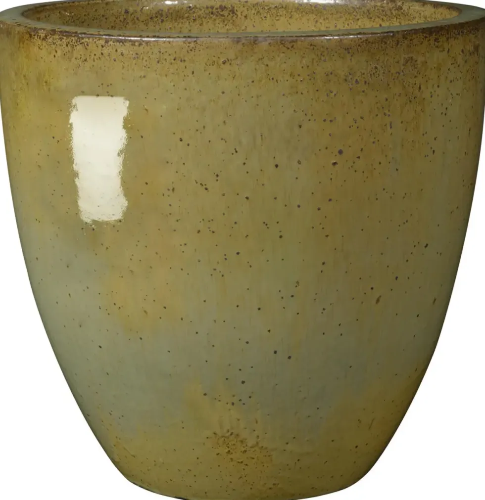Vase en terre cuite émaillée artisanale coloris vert Deroma Tonkin Avocado 8/9 - Ø 46 x H 46 cm