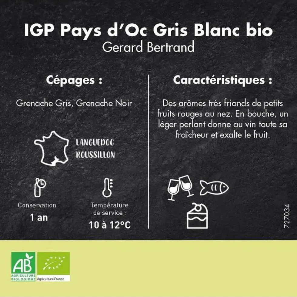 Vin rosé Gris blanc bio IGP Pays d’Oc - 75 cl